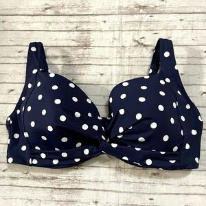 Lands End Womens Size 8 DD Bikini Top Navy White Underwire Polka Dot Twist